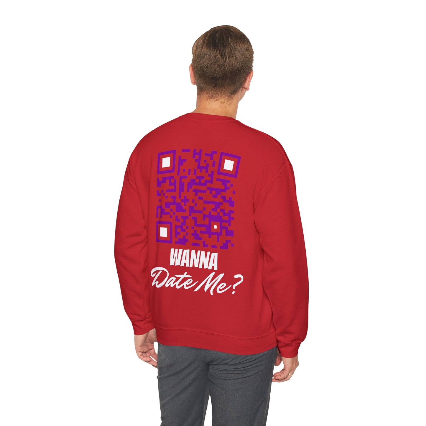 Wanna Date me? Customizable QR CODE Unisex Heavy Blend™ Crewneck Sweatshirt - Crypto Coin Display