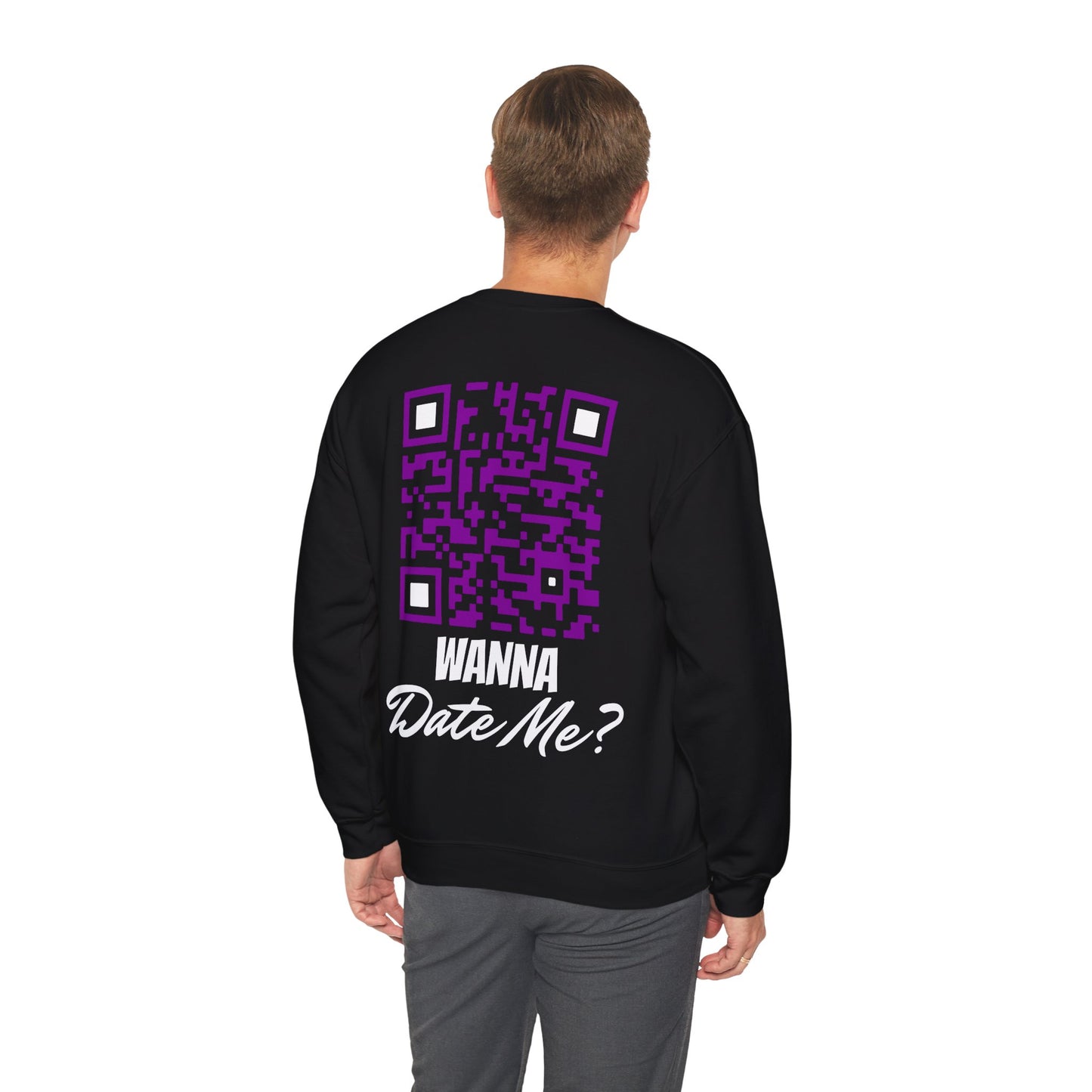 Wanna Date me? Customizable QR CODE Unisex Heavy Blend™ Crewneck Sweatshirt - Crypto Coin Display