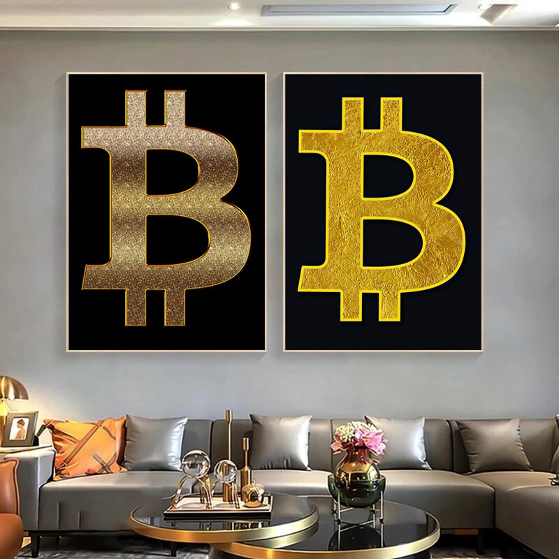 Abstract Golden Bitcoin  Wall Art Pictures - Crypto Coin Display
