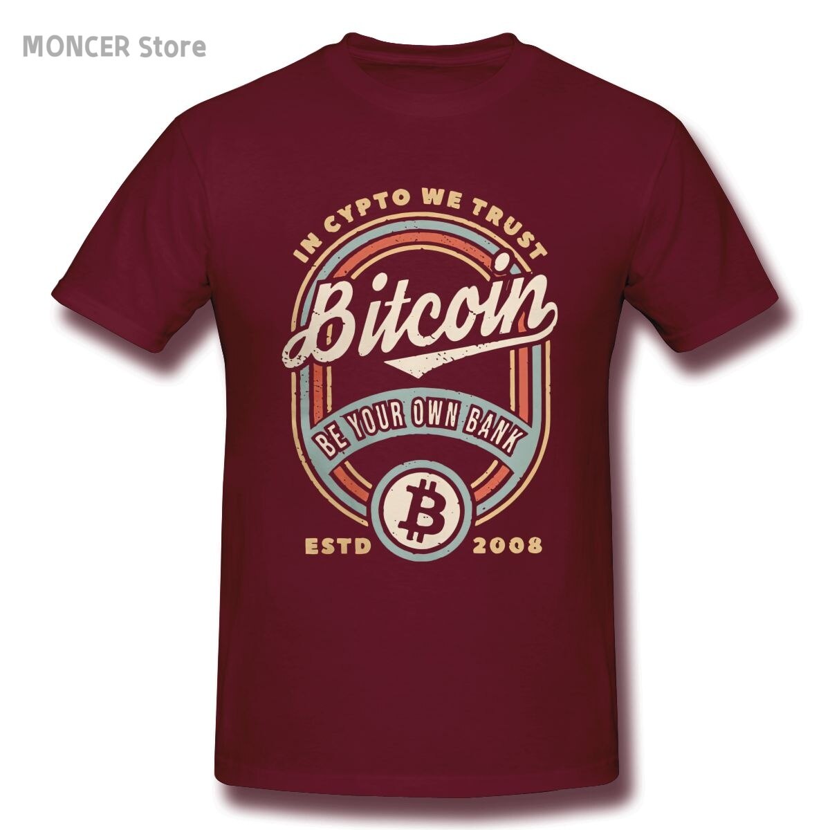 Bitcoin Vintage In Crypto We Trust Cryptocurrency T Shirts Men 100% Cotton Novelty T-Shirts Crewneck Tees Clothing Unique - Crypto Coin Display
