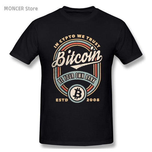 Bitcoin Vintage In Crypto We Trust Cryptocurrency T Shirts Men 100% Cotton Novelty T-Shirts Crewneck Tees Clothing Unique - Crypto Coin Display