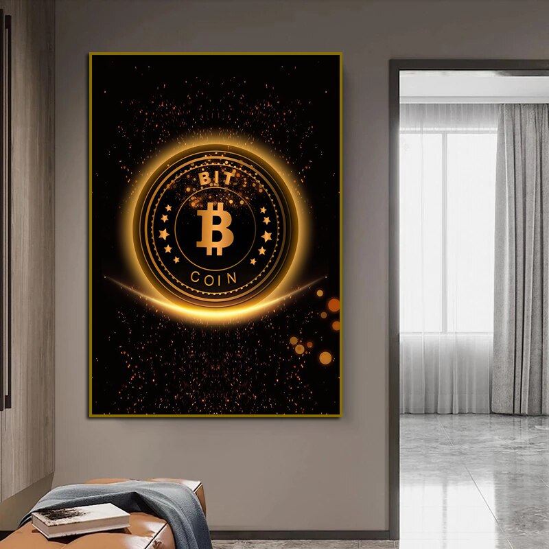 Abstract Golden Bitcoin  Wall Art Pictures - Crypto Coin Display