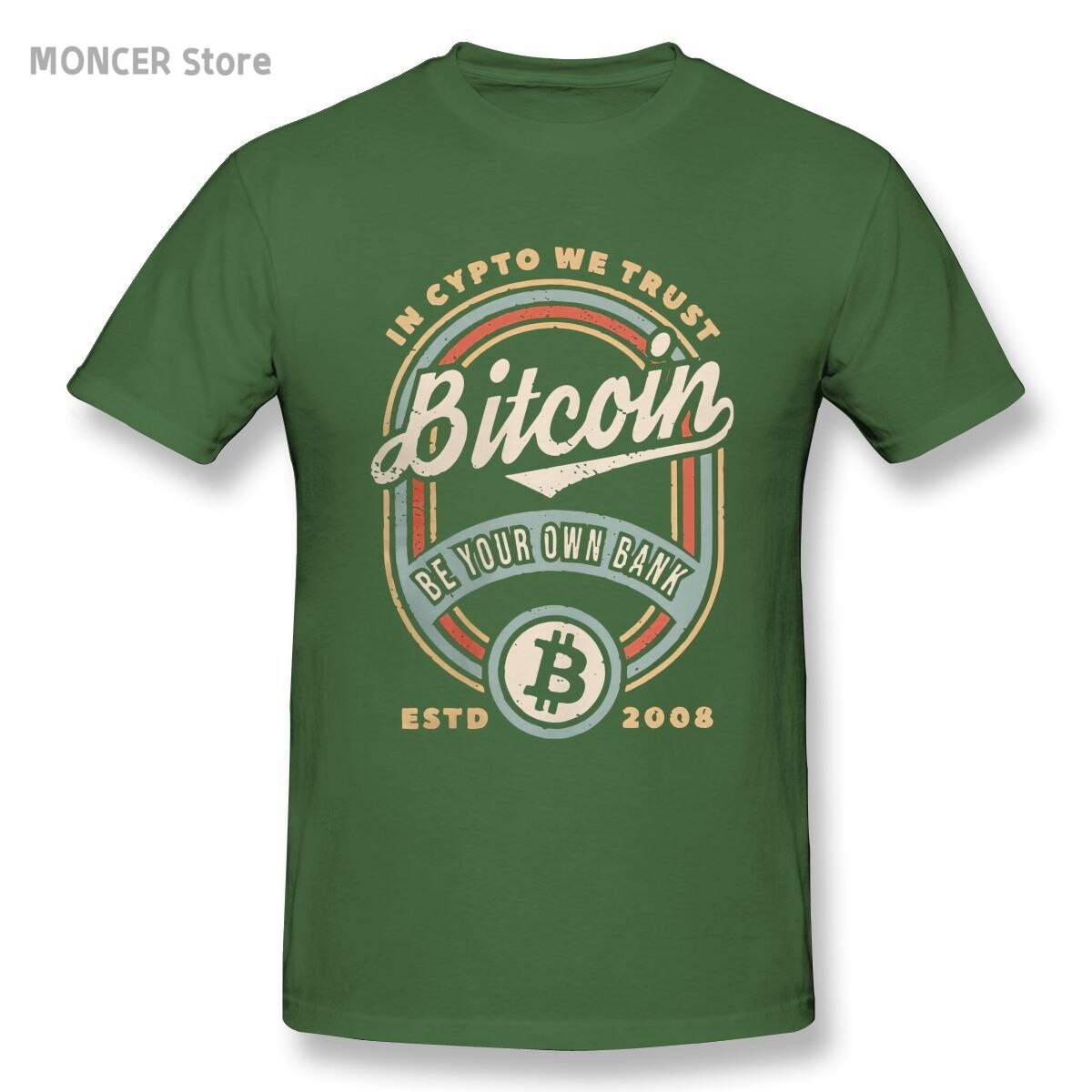 Bitcoin Vintage In Crypto We Trust Cryptocurrency T Shirts Men 100% Cotton Novelty T-Shirts Crewneck Tees Clothing Unique - Crypto Coin Display