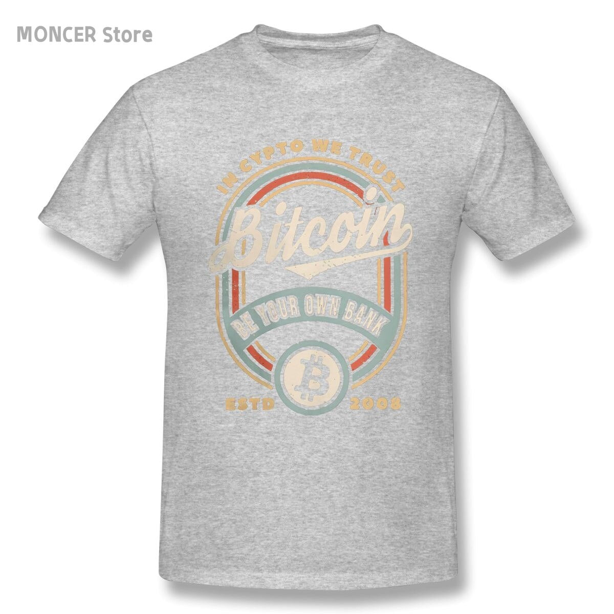 Bitcoin Vintage In Crypto We Trust Cryptocurrency T Shirts Men 100% Cotton Novelty T-Shirts Crewneck Tees Clothing Unique - Crypto Coin Display