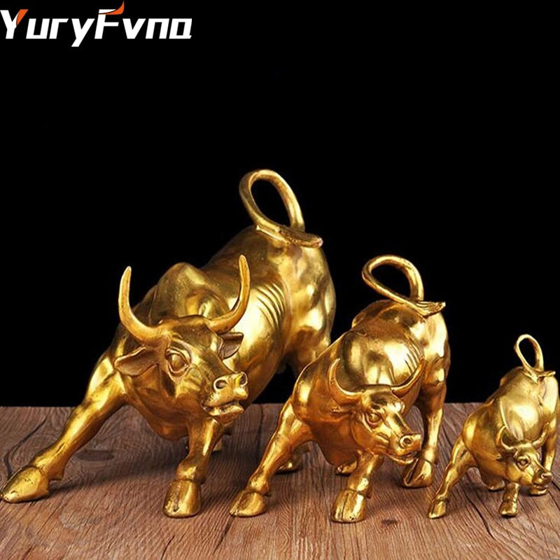 Golden Wall Street Bull OX Figurine Sculpture - Crypto Coin Display