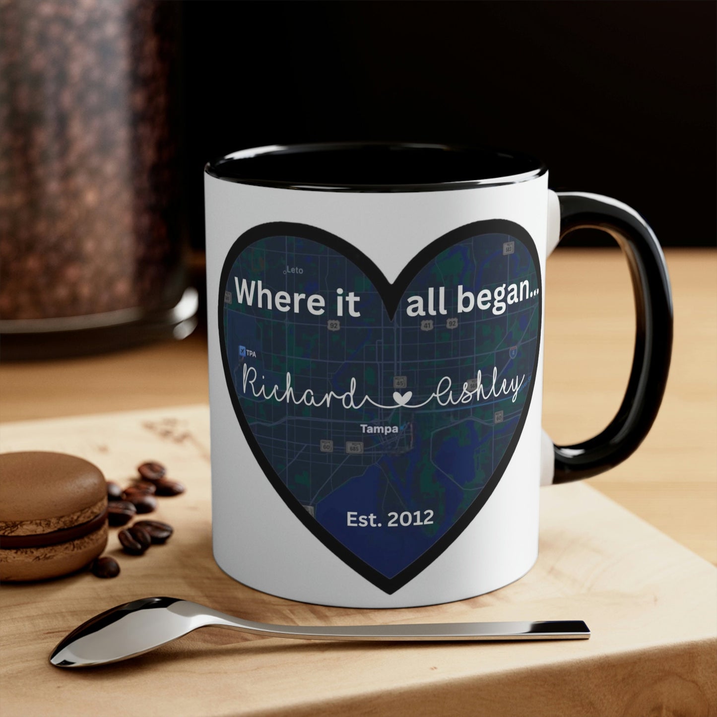 Where it all began Couples Heart Accent Coffee Mug, 11oz - Crypto Coin Display