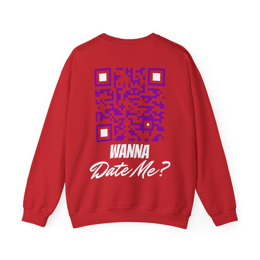 Wanna Date me? Customizable QR CODE Unisex Heavy Blend™ Crewneck Sweatshirt - Crypto Coin Display