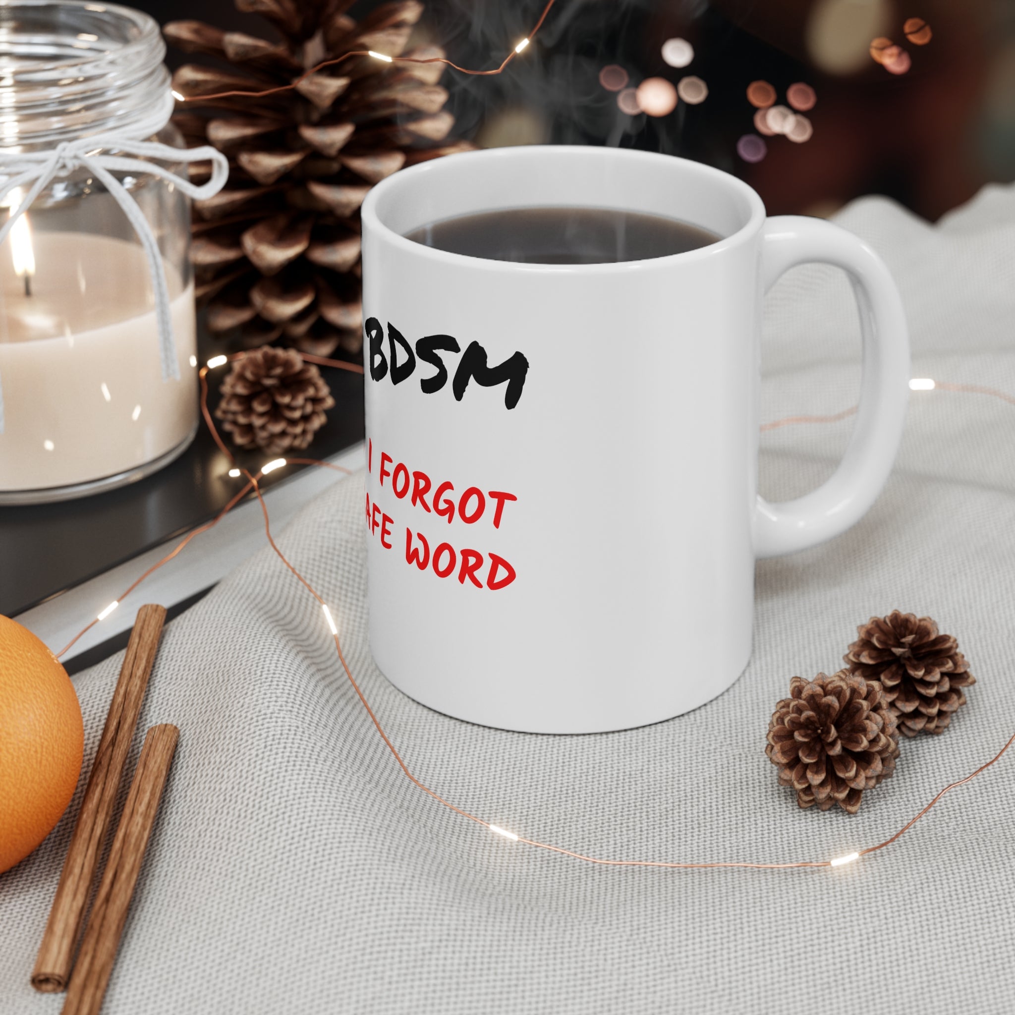 Coffee Mug — “Life is BDSM” Funny Red & Black Script 11oz Ceramic Mug - Crypto Coin Display