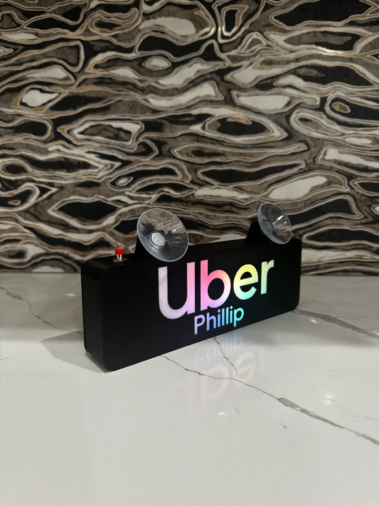 Personalized Uber Lyft Rideshare Car Sign with RGB Lights – Rechargeable LED Driver Name Display - Crypto Coin Display