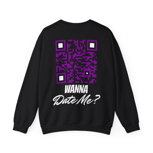 Wanna Date me? Customizable QR CODE Unisex Heavy Blend™ Crewneck Sweatshirt - Crypto Coin Display