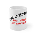 Coffee Mug — “Life is BDSM” Funny Red & Black Script 11oz Ceramic Mug - Crypto Coin Display