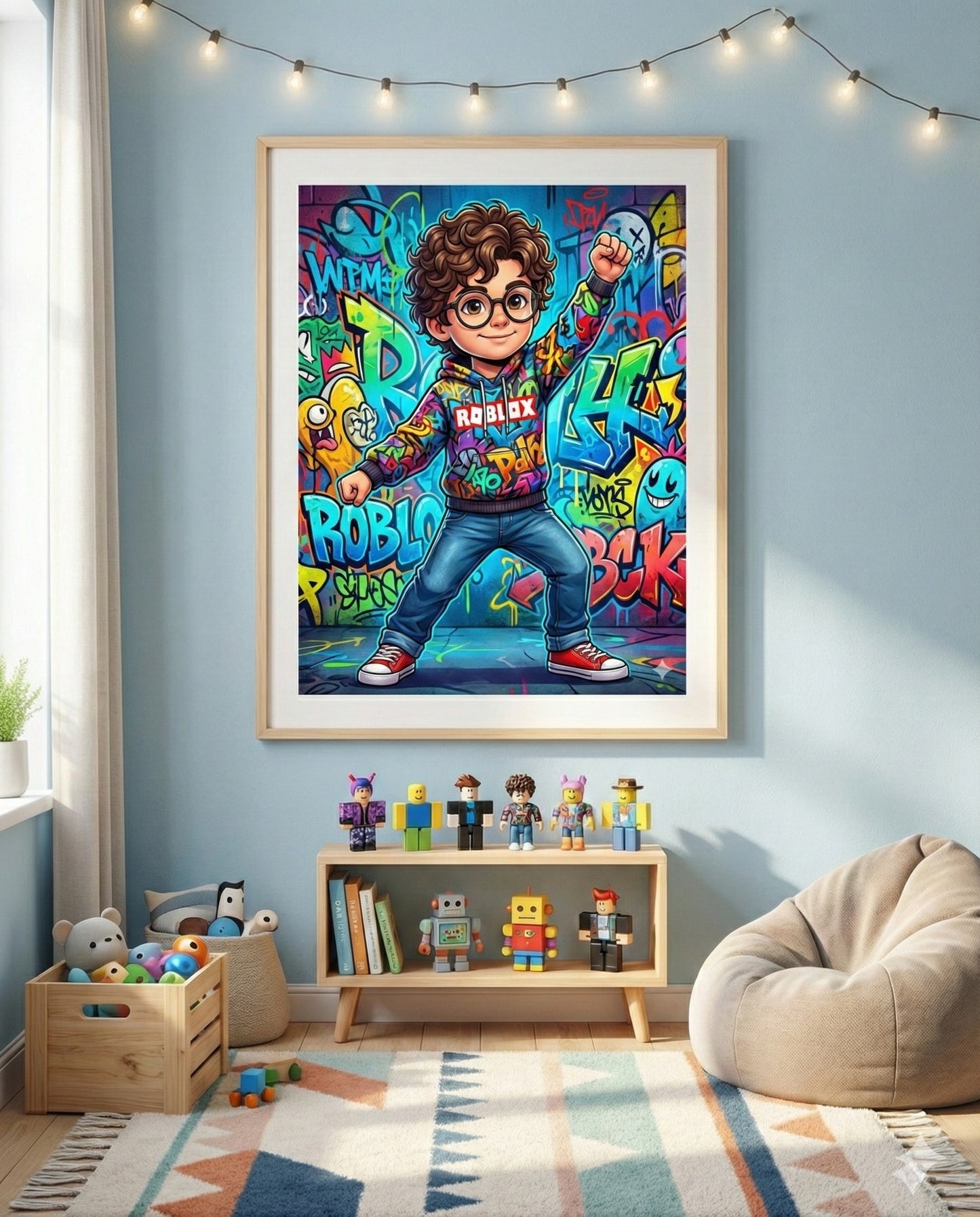 Custom Roblox Style Kids Portrait Poster - Personalized Digital Download - Gamer Bedroom Wall Art - Birthday Gift - Christmas gift