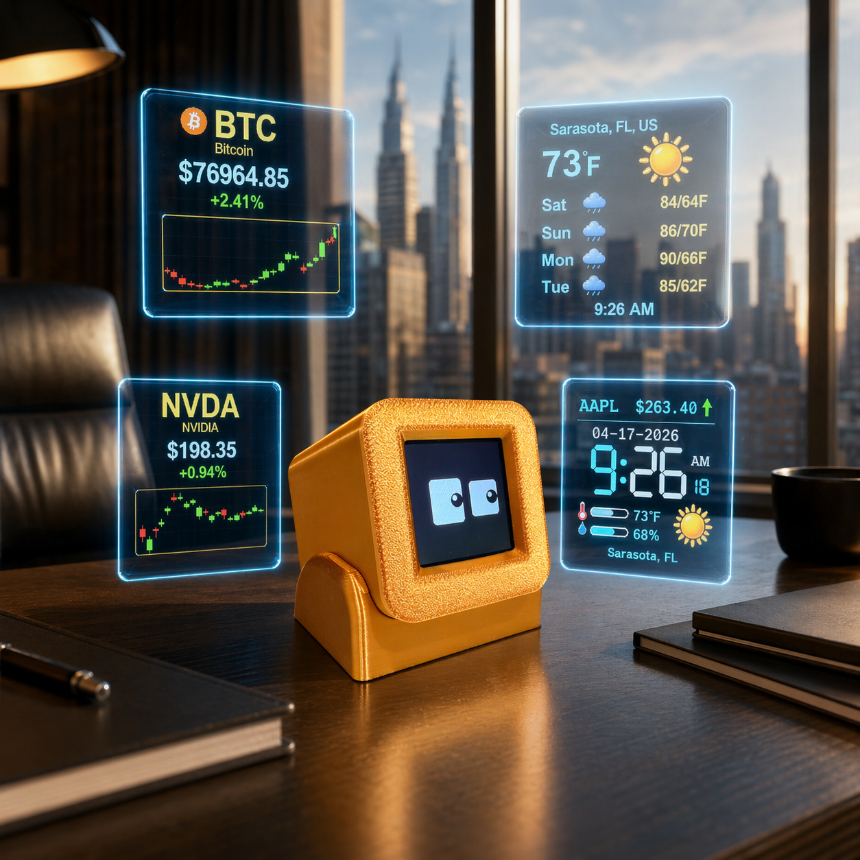 Desktop Financial Data Display – Stocks, ETFs, Crypto, Commodities, Weather, Clock & Robo Eyes  Product Subtitle - Crypto Coin Display