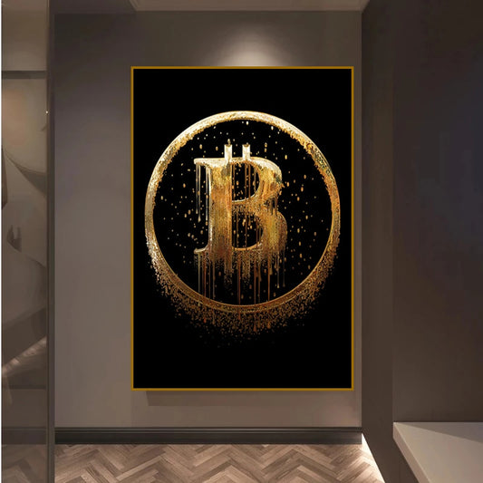 Abstract Golden Bitcoin  Wall Art Pictures - Crypto Coin Display