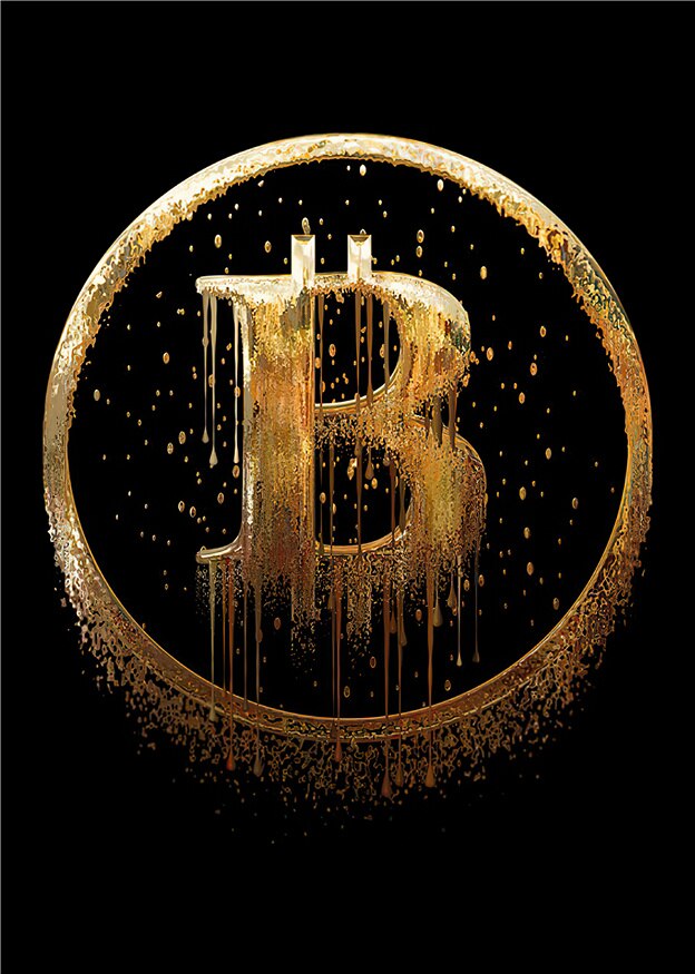 Abstract Golden Bitcoin  Wall Art Pictures - Crypto Coin Display