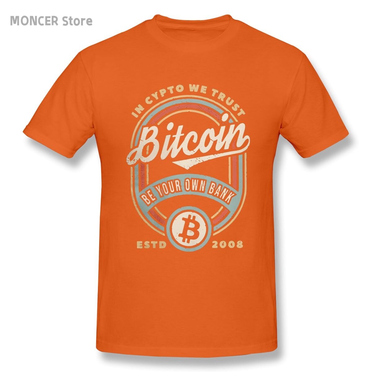 Bitcoin Vintage In Crypto We Trust Cryptocurrency T Shirts Men 100% Cotton Novelty T-Shirts Crewneck Tees Clothing Unique - Crypto Coin Display