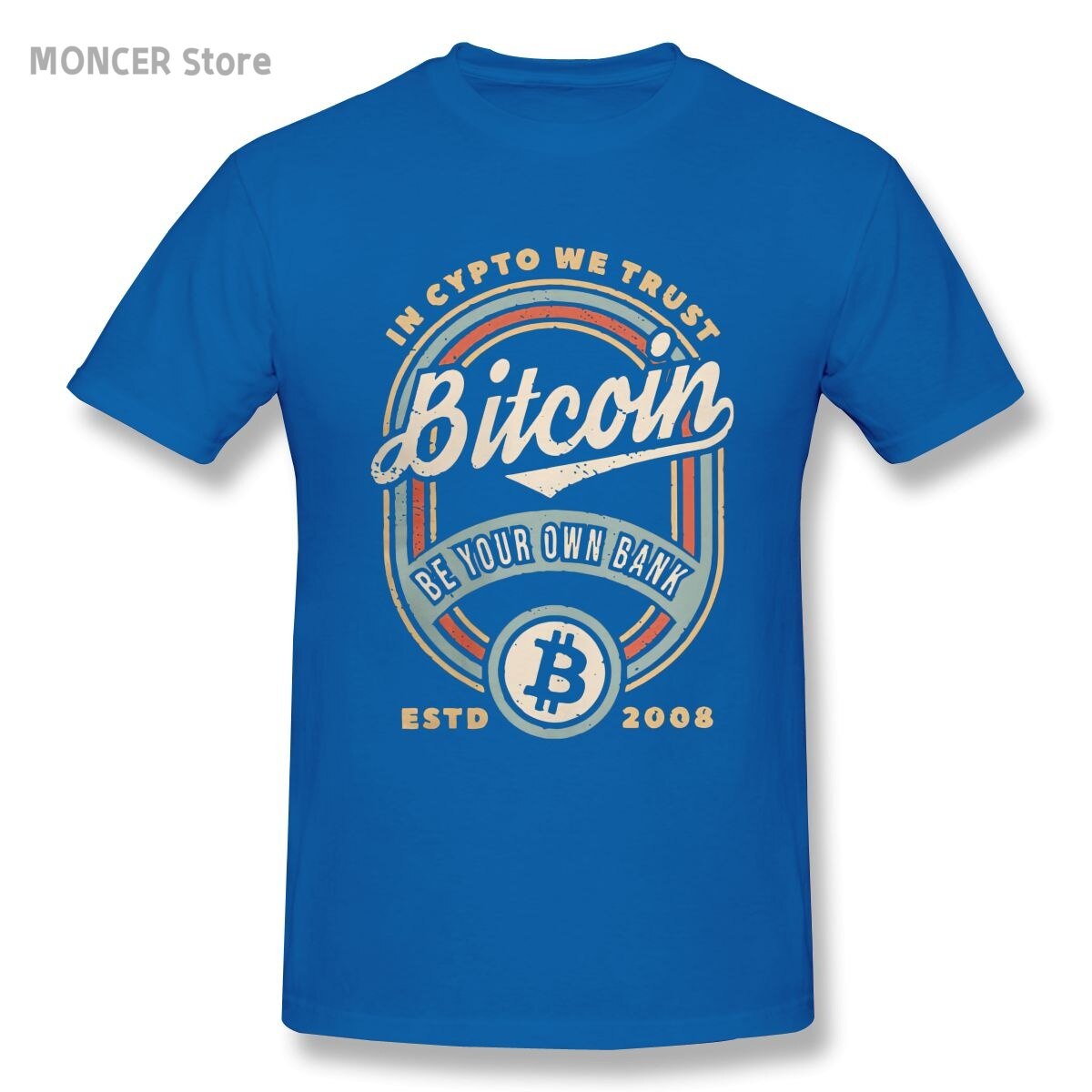Bitcoin Vintage In Crypto We Trust Cryptocurrency T Shirts Men 100% Cotton Novelty T-Shirts Crewneck Tees Clothing Unique - Crypto Coin Display
