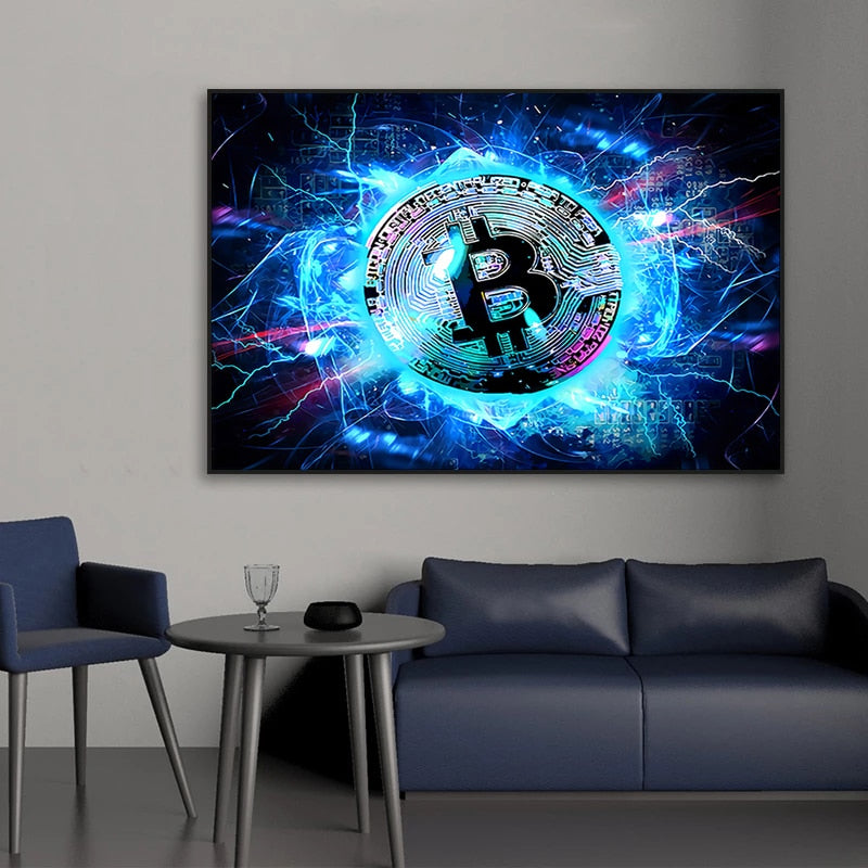 Modern Art Abstract Bitcoin Prints Canvas Painting Wall Art Posters and Pictures for Home Living Room Decor No Frame Cuadros - Crypto Coin Display