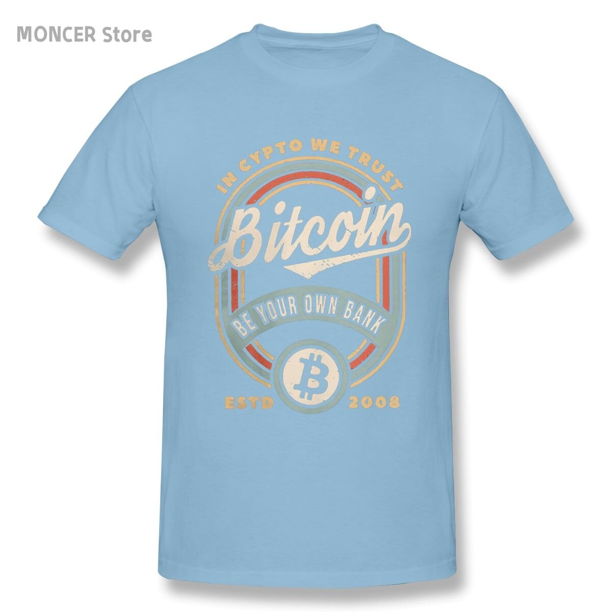 Bitcoin Vintage In Crypto We Trust Cryptocurrency T Shirts Men 100% Cotton Novelty T-Shirts Crewneck Tees Clothing Unique - Crypto Coin Display