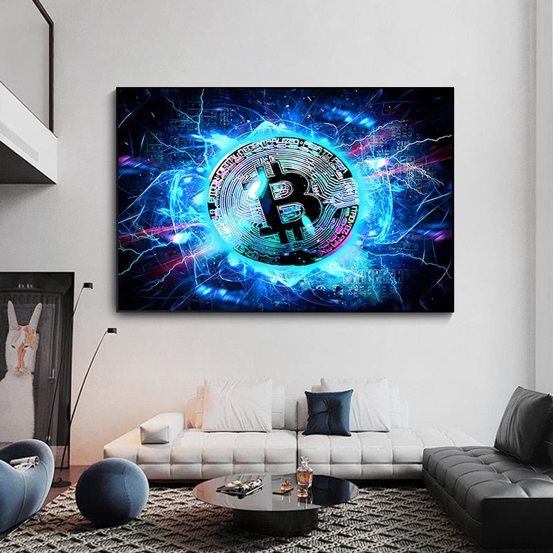 Modern Art Abstract Bitcoin Prints Canvas Painting Wall Art Posters and Pictures for Home Living Room Decor No Frame Cuadros - Crypto Coin Display
