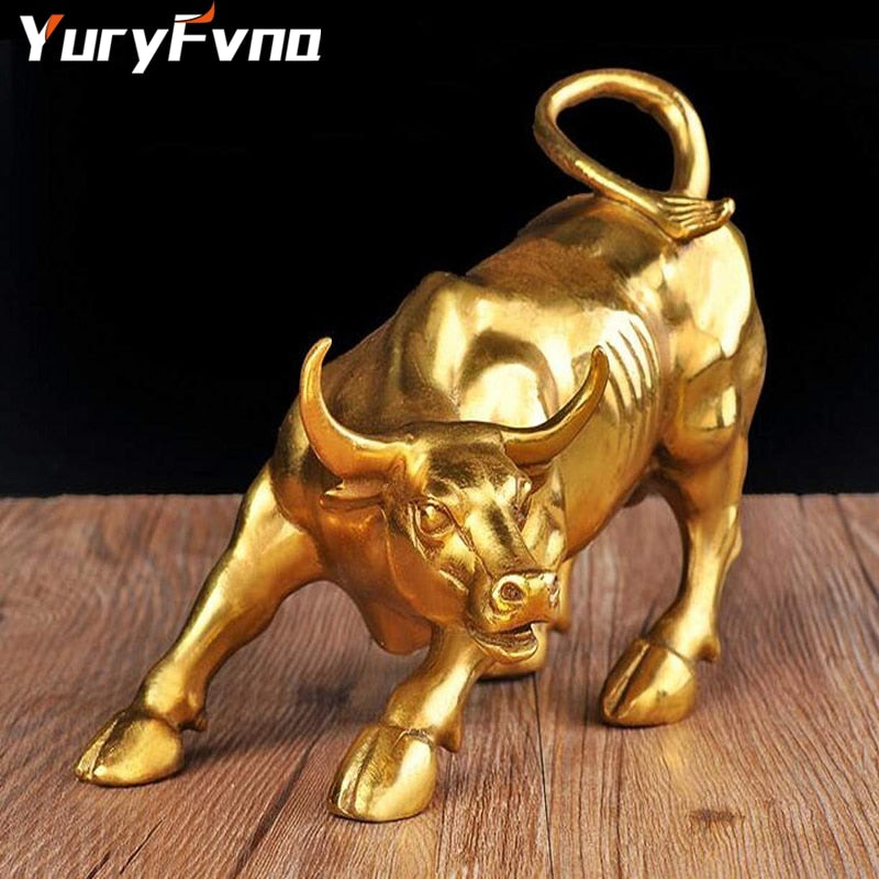 Golden Wall Street Bull OX Figurine Sculpture - Crypto Coin Display