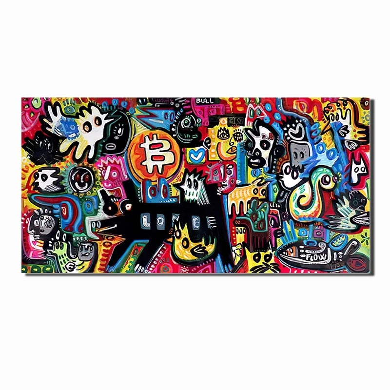 Street Pop Graffiti Art Bitcoin Posters and Prints Canvas Painting Abstract Cartoon Bitcoin Wall Art Picture Living Room Decor - Crypto Coin Display