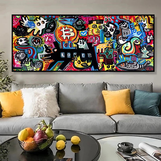 Street Pop Graffiti Art Bitcoin Posters and Prints Canvas Painting Abstract Cartoon Bitcoin Wall Art Picture Living Room Decor - Crypto Coin Display