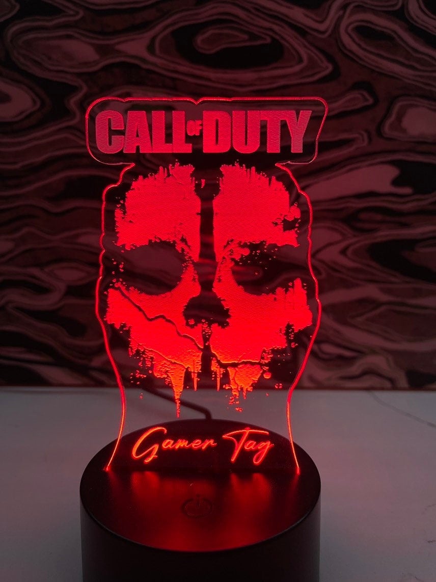 Call Of Duty MWII Ghost Skull Gamer Tag Acrylic RGB Novelty Sign - Crypto Coin Display