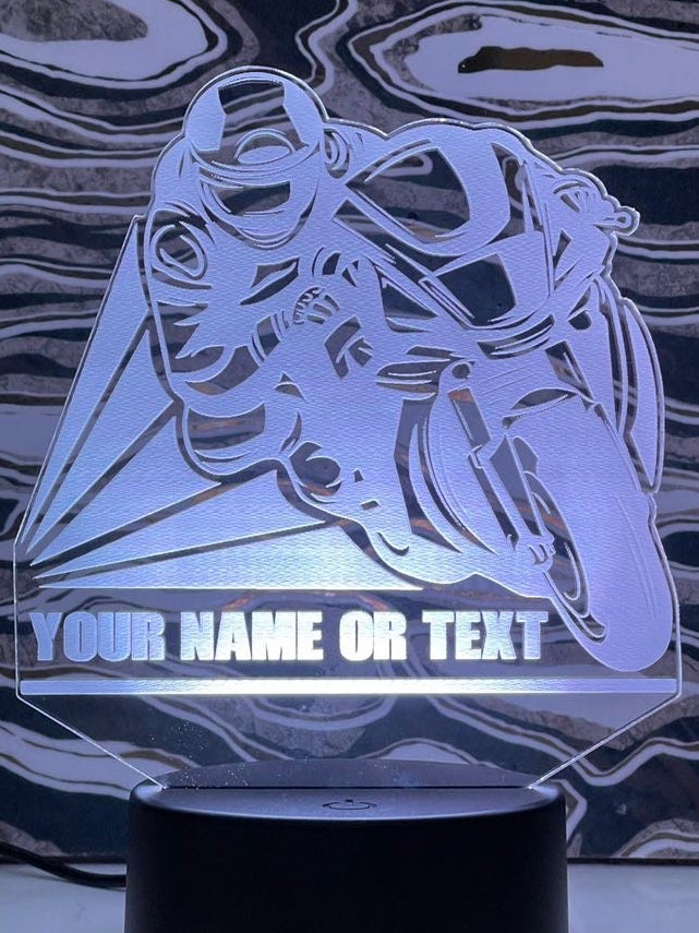 Motorcycle Biker Custom Acrylic RGB Novelty Sign - Crypto Coin Display