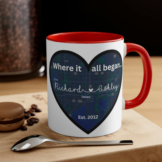 Where it all began Couples Heart Accent Coffee Mug, 11oz - Crypto Coin Display