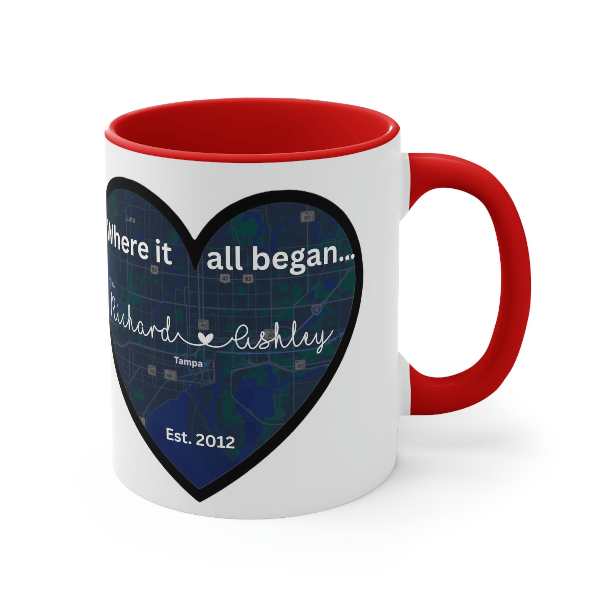 Where it all began Couples Heart Accent Coffee Mug, 11oz - Crypto Coin Display